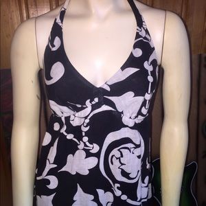 Black & white paisley design halter top maxi dress